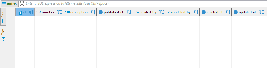 Tabela orders no PostgreSQL