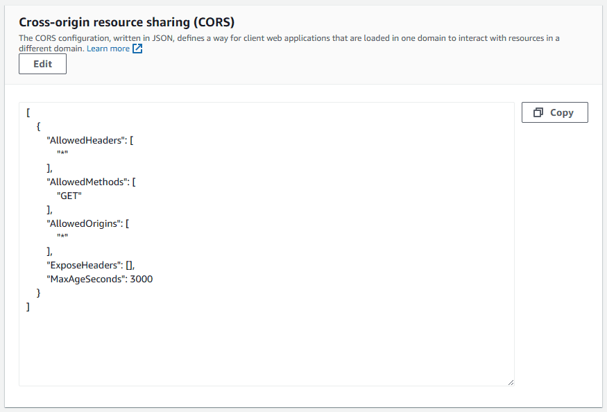 CORS settings on S3 bucket