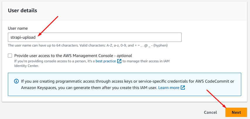 Type name of the bucket and click on next
