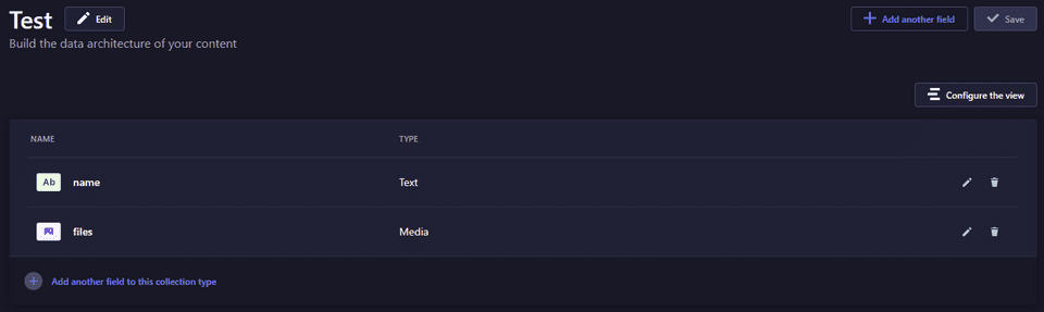 Strapi Content Type Screen