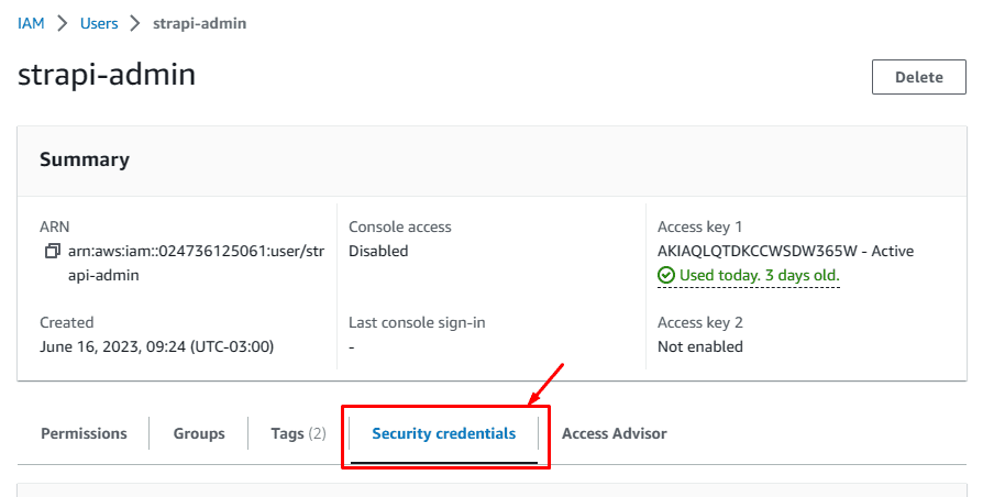 Click on Security credentials on User Settings