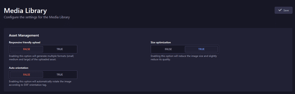 Strapi Media Settings