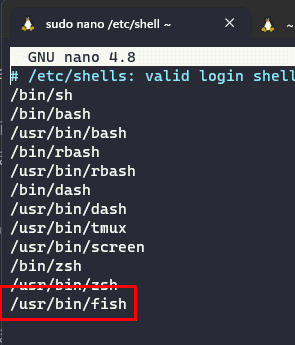 Terminal showing the last line included on the file