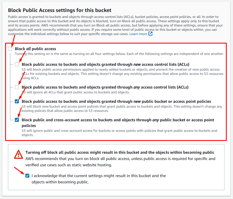 Block setting on S3 settings